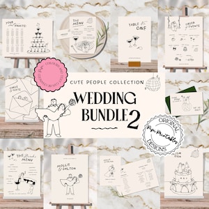 Wedding Day Templates Bundle Hand Drawn Cute People Scribble Illustrations Wedding Stationery Illustrated Wedding Decorations Printable 9n