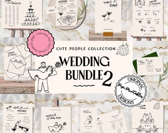Wedding Day Templates Bundle Hand Drawn Cute People Scribble Illustrations Wedding Stationery Illustrated Wedding Decorations Printable 9n