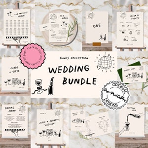 Wedding Day Templates Bundle Hand Drawn Fun Disco Scribble Illustration Wedding Stationery Retro Illustrated Wedding Decorations Printable L