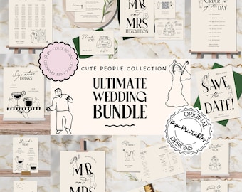 Wedding Day Templates Bundle Hand Drawn Cute People Scribble Illustrations Wedding Stationery Illustrated Wedding Package Printable Decor 9n