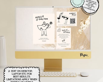 手描きの結婚式招待状スイートテンプレートかわいい人々の落書き