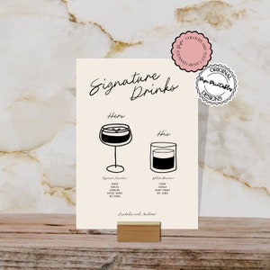 Plantilla de letrero de bebidas exclusivas dibujadas a mano Ilustraciones de garabatos Menú de cócteles de boda escrito a mano Cócteles personalizados ilustrados Letrero de bar 10