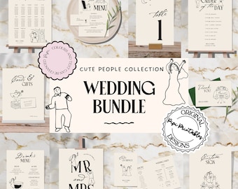 Wedding Day Templates Bundle Hand Drawn Cute People Scribble Illustrations Wedding Stationery Illustrated Wedding Decorations Printable 9n