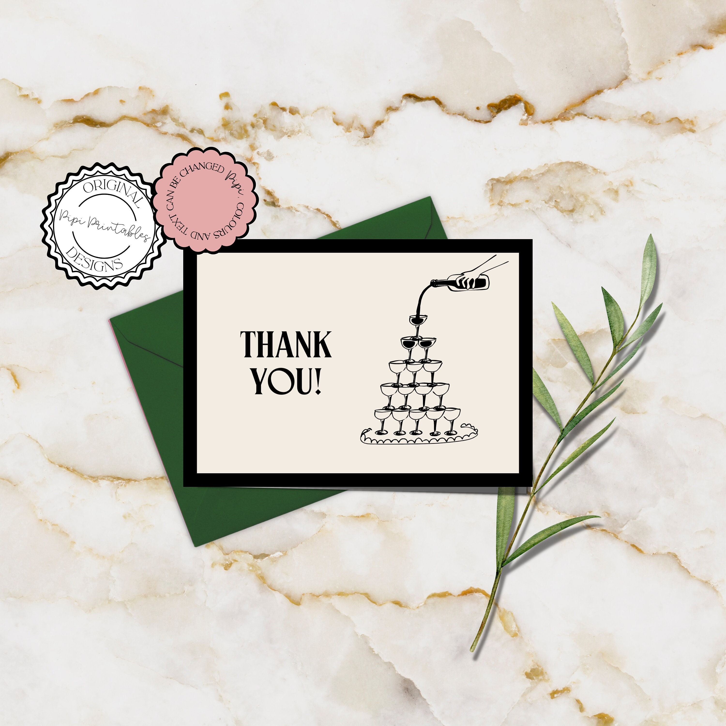 Thank You Card Template Hand Drawn Illustrated Old Money