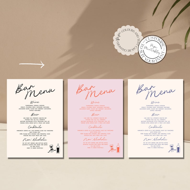 Bar Menu Template Handwritten Wedding Drink Sign Hand Drawn Scribble ...