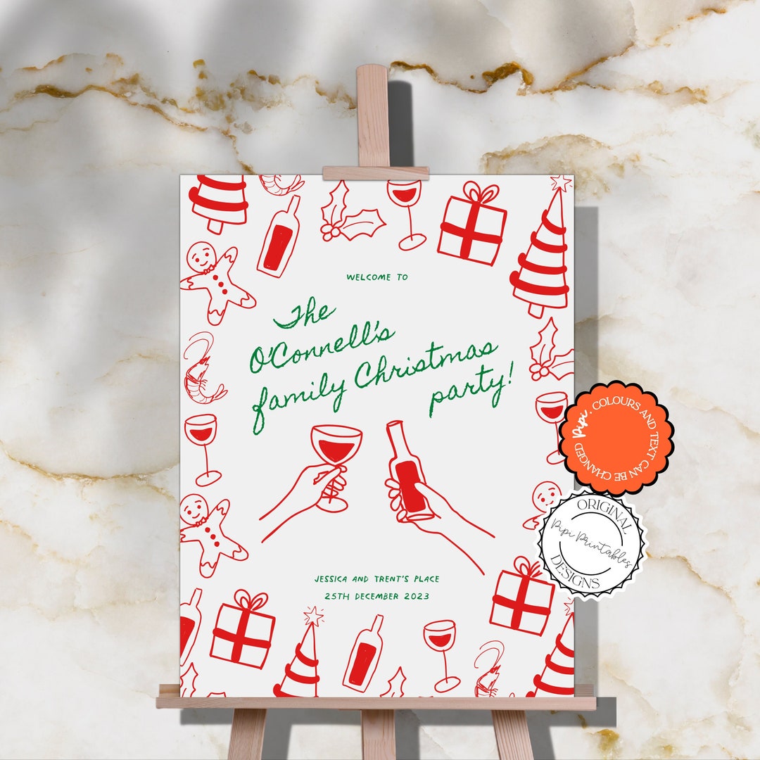 Illustrated Christmas Welcome Sign Template Scribble Illustration ...