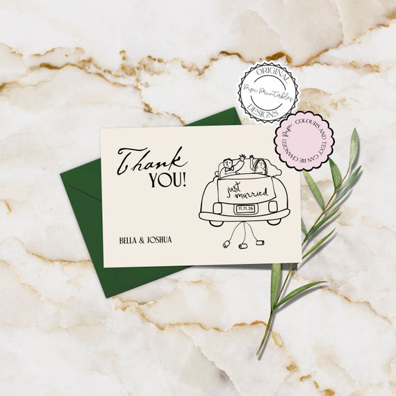 結婚式のサンキューカードテンプレート 手描きのかわいい落書き