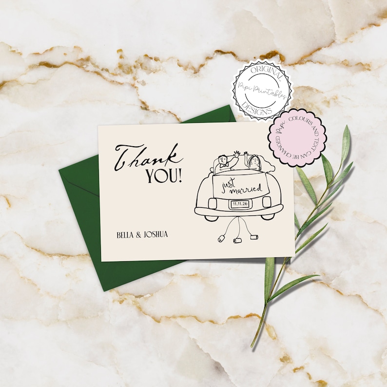 Wedding Thank You Card Template Hand Drawn Cute Scribble Illustrations Handwritten Wedding Note Minimal Illustrated Guest Thank You Cards 9n image 1