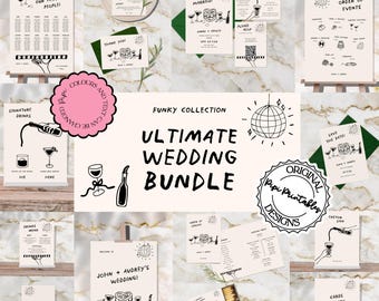 Wedding Day Templates Bundle Hand Drawn Cute Retro Scribble Illustrations Wedding Stationery Illustrated Wedding Package Printable Decor L