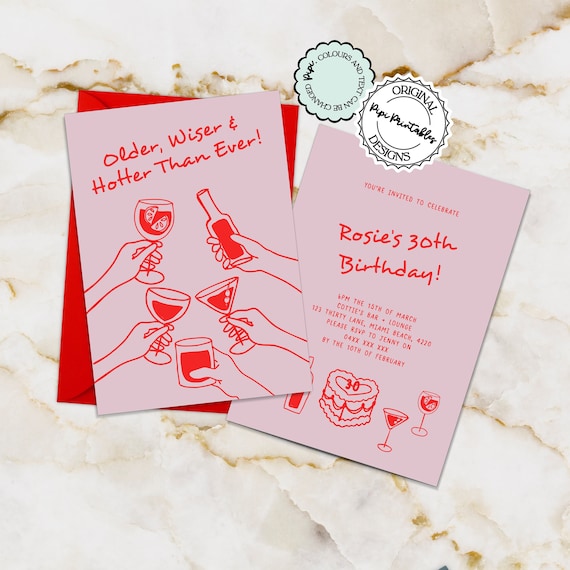 Illustrated 30th Birthday Invitation Template Older Wiser And Hotter Than Ever Party Invites Hand Drawn Scribble Illustrations 30th Invites