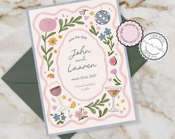 Floral Save The Date Invitation Template Colorful Hand Drawn Save Our Date Wedding Invites Printable Whimsical Illustrated Save The Dates 1f