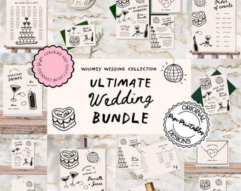 Wedding Day Templates Bundle Hand Drawn Cute Retro Scribble Illustrations Wedding Stationery Illustrated Wedding Package Printable Decor j6