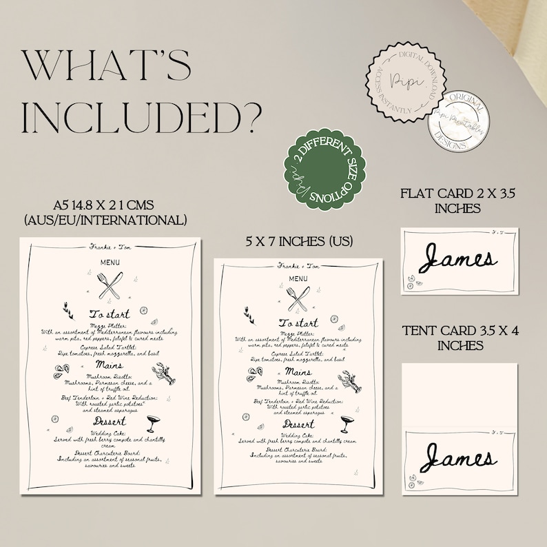 Menu and Place Card Wedding Printable Scribble Hand Drawn Wedding ...