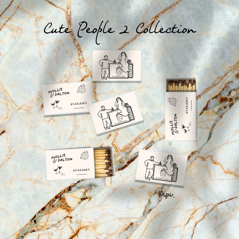 Matchbox Favor Template Hand Drawn Cute People Scribble Illustration ...
