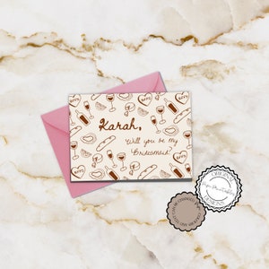 Geïllustreerde bruidsmeisje voorstel kaartsjabloon Krabbel illustraties Maid Of Honor voorstel kaart Hand getrokken zult u mijn bruidsmeisje kaart zijn