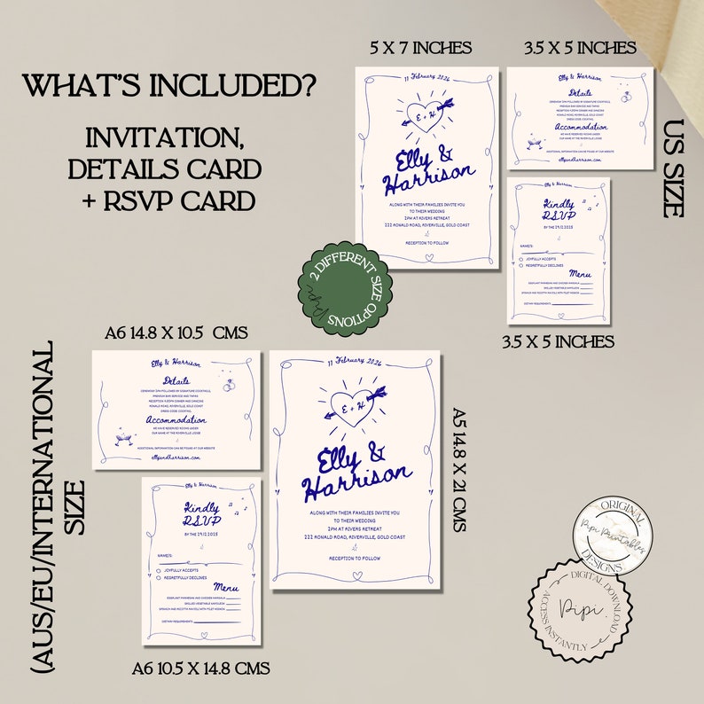Hand Drawn Wedding Invitation Suite Scribble Illustrations Wedding ...