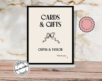 Cards And Gifts Sign Template Hand Drawn Scribble Illustration Old Money Retro Vintage Wedding Gift Table Signage Illustrated Event Sign 90s