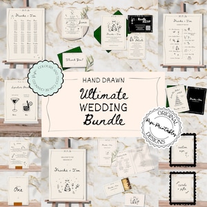 Hand Drawn Wedding Day Bundle Printable Templates Wedding Stationery Scribble Illustrations Wedding Decorations Unique Wedding Package 0987
