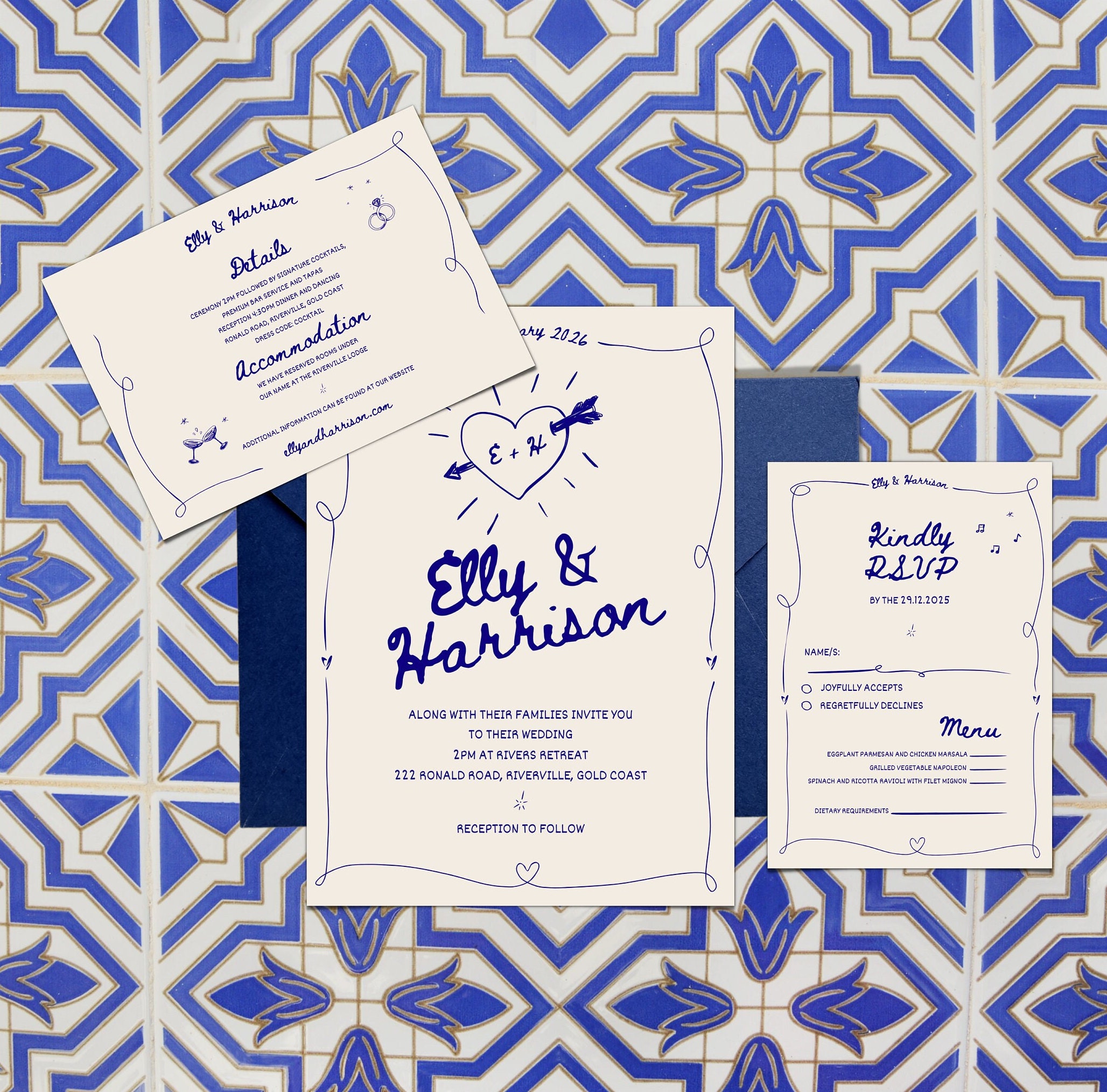 Hand Drawn Wedding Invitation Suite Scribble Illustrations Wedding ...