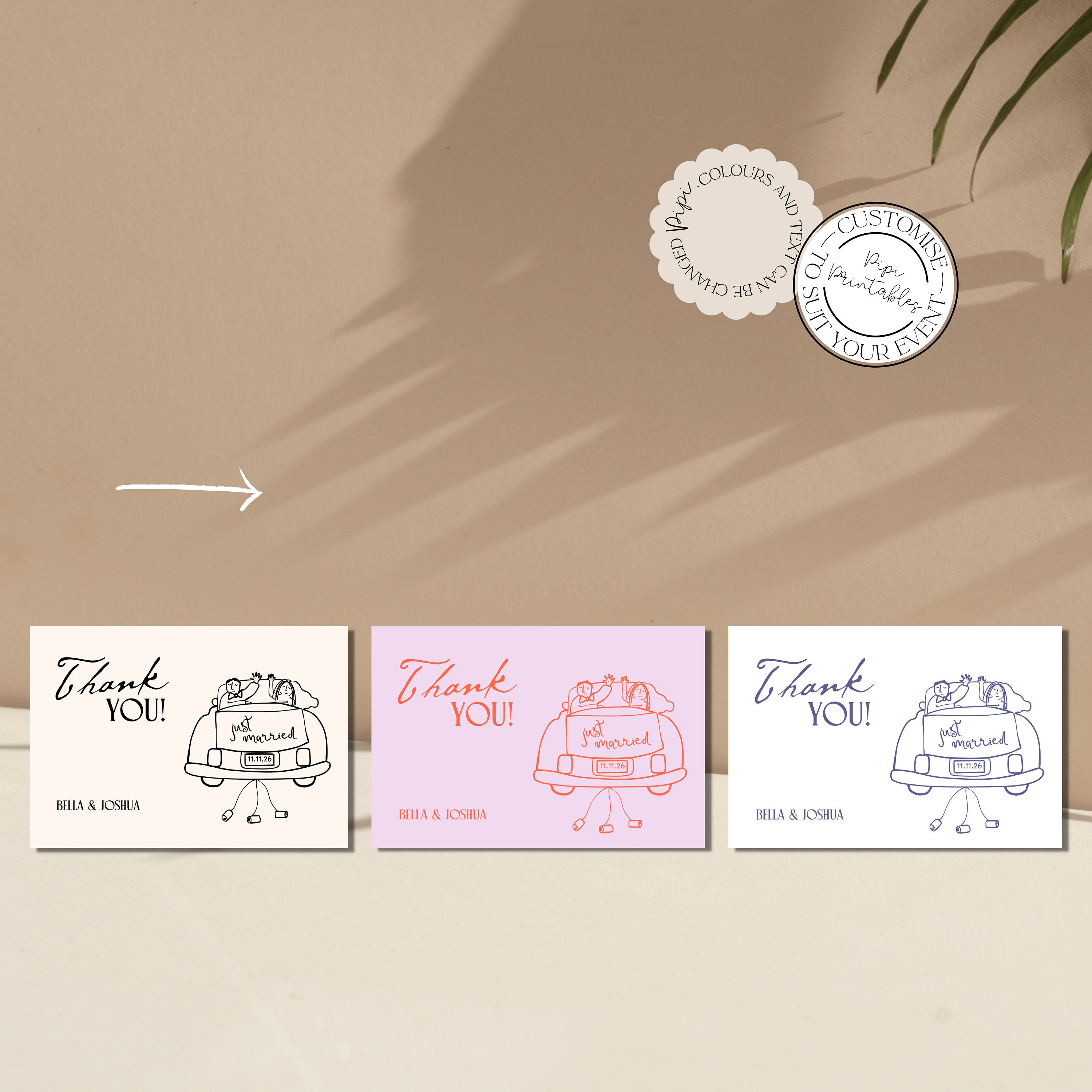 結婚式のサンキューカードテンプレート 手描きのかわいい落書き