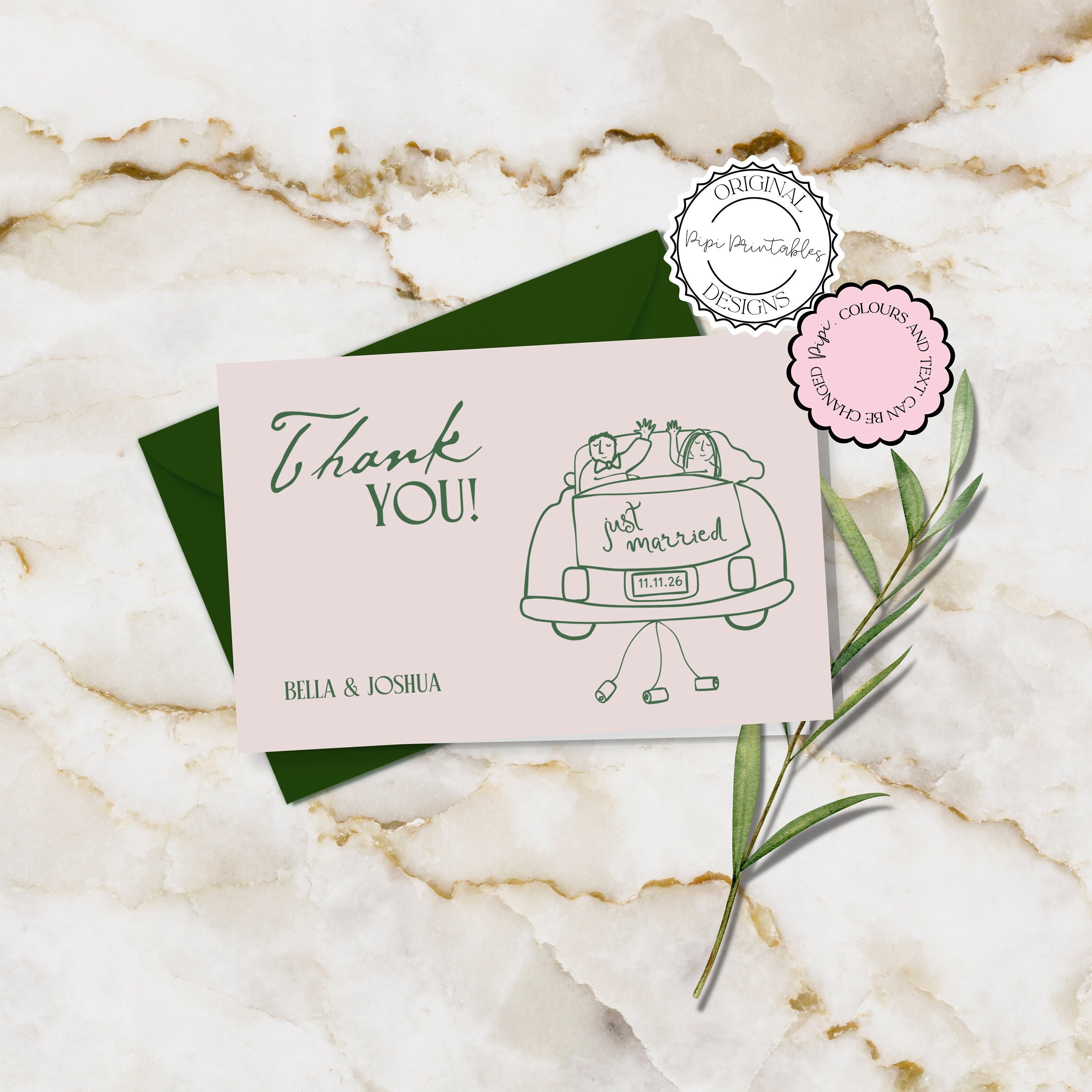 結婚式のサンキューカードテンプレート手描きのかわいい落書きイラスト