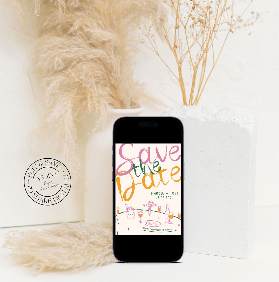 Illustrated Save the Date Printable Template Hand Drawn - Etsy Canada