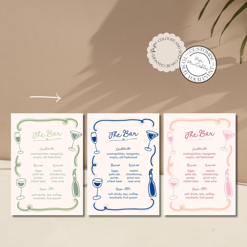 Hand Drawn Bar + Drinks Menu Template Green Wavy Wedding Bar Menu ...