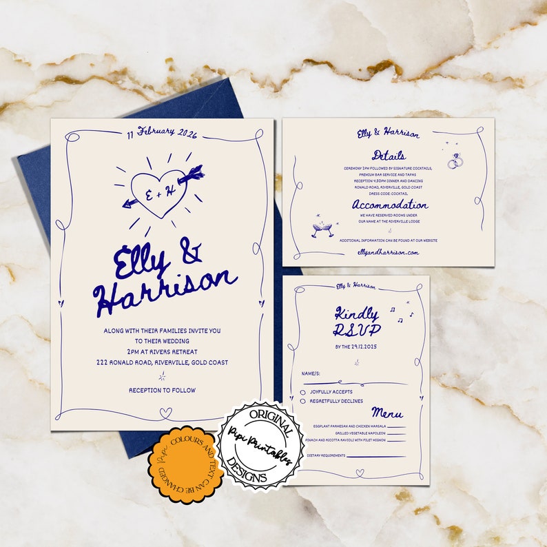 Hand Drawn Wedding Invitation Suite Scribble Illustrations Wedding ...