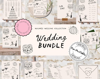Wedding Day Templates Bundle Hand Drawn Fun Disco Scribble Illustration Wedding Stationery Cute Illustrated Wedding Decorations Printable j6