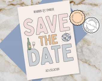 Colorful Save The Date Invitation Template Hand Drawn Watercolor Wedding Illustrations Bold Pastel Invites