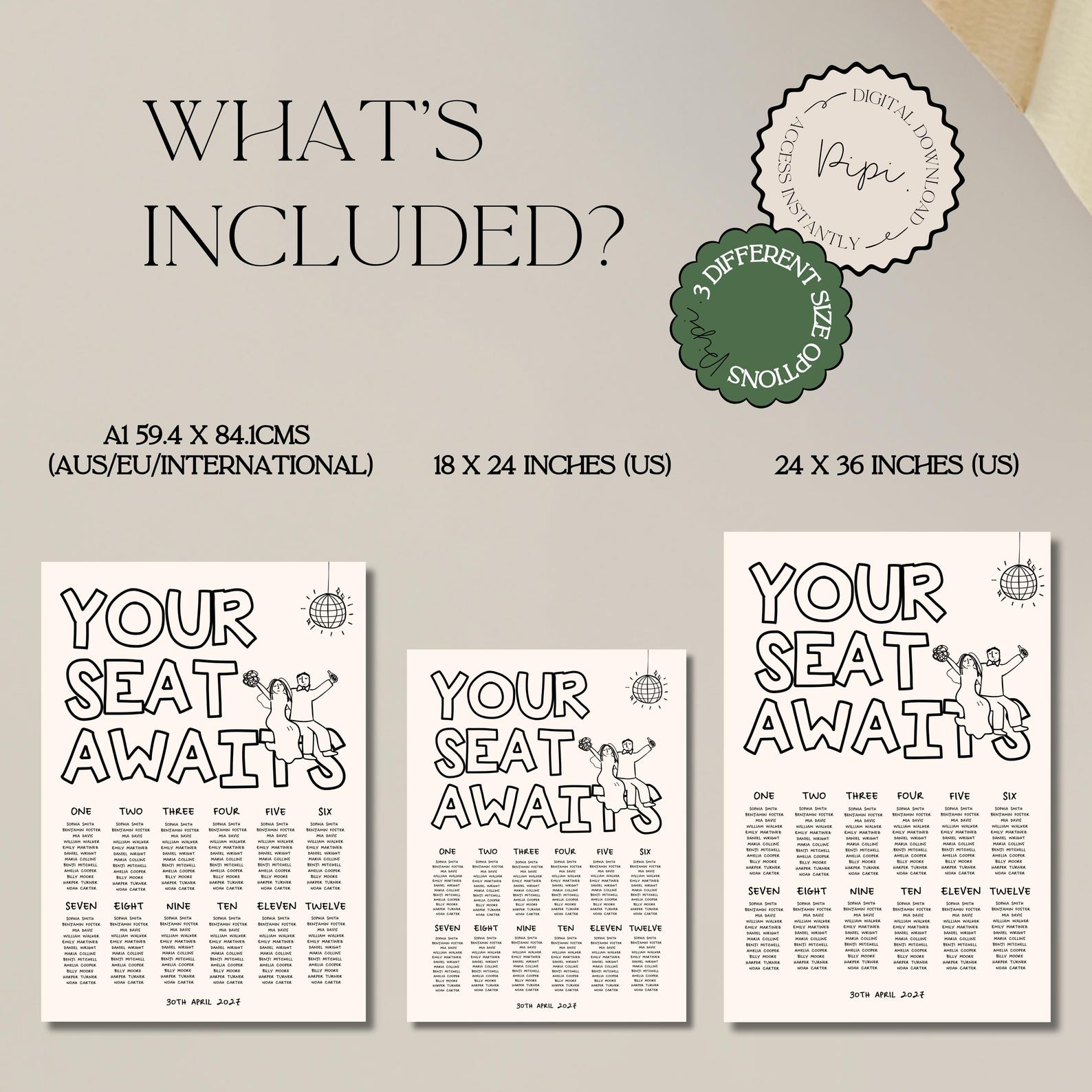 Wedding Seating Chart Template Fun Hand Drawn Champagne Tower Cute ...