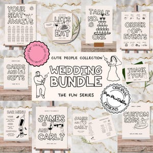 Wedding Day Templates Bundle Hand Drawn Cute People Scribble Illustrations Wedding Stationery Illustrated Wedding Decorations Printable 9n
