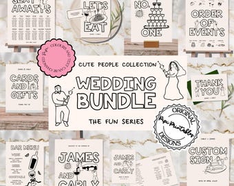 Wedding Day Templates Bundle Hand Drawn Cute People Scribble Illustrations Wedding Stationery Illustrated Wedding Decorations Printable 9n