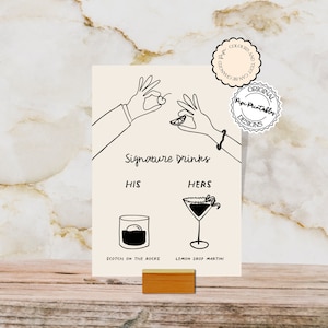 Barra dibujada a mano + Plantilla de menú de bebidas Ilustraciones de garabatos Menú único de bar de bodas en el jardín Ilustrado Menú de cócteles escrito a mano Señalización 5q
