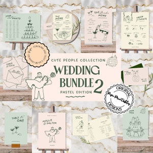 Wedding Day Templates Bundle Hand Drawn Cute People Scribble Illustrations Wedding Stationery Illustrated Wedding Decorations Printable 9n