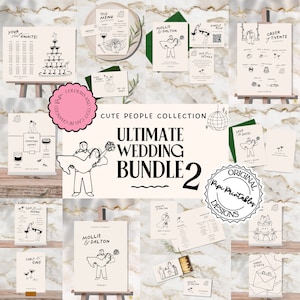 Paquete de plantillas para el día de la boda Ilustraciones de garabatos de personas lindas dibujadas a mano Papelería para bodas Paquete de bodas ilustrado Decoración imprimible 9n