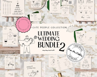 Wedding Day Templates Bundle Hand Drawn Cute People Scribble Illustrations Wedding Stationery Illustrated Wedding Package Printable Decor 9n