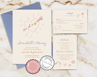 Illustrated Wedding Invitation Suite Template Hand Drawn Wedding Invites Handwritten Unique Scribble Illustration Wedding Invitation Suite