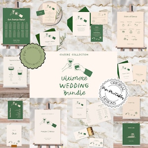 Bruiloft dag sjablonen bundel handgetekende perzik groen krabbel illustraties bruiloft briefpapier geïllustreerd bruiloft pakket afdrukbare decor i9