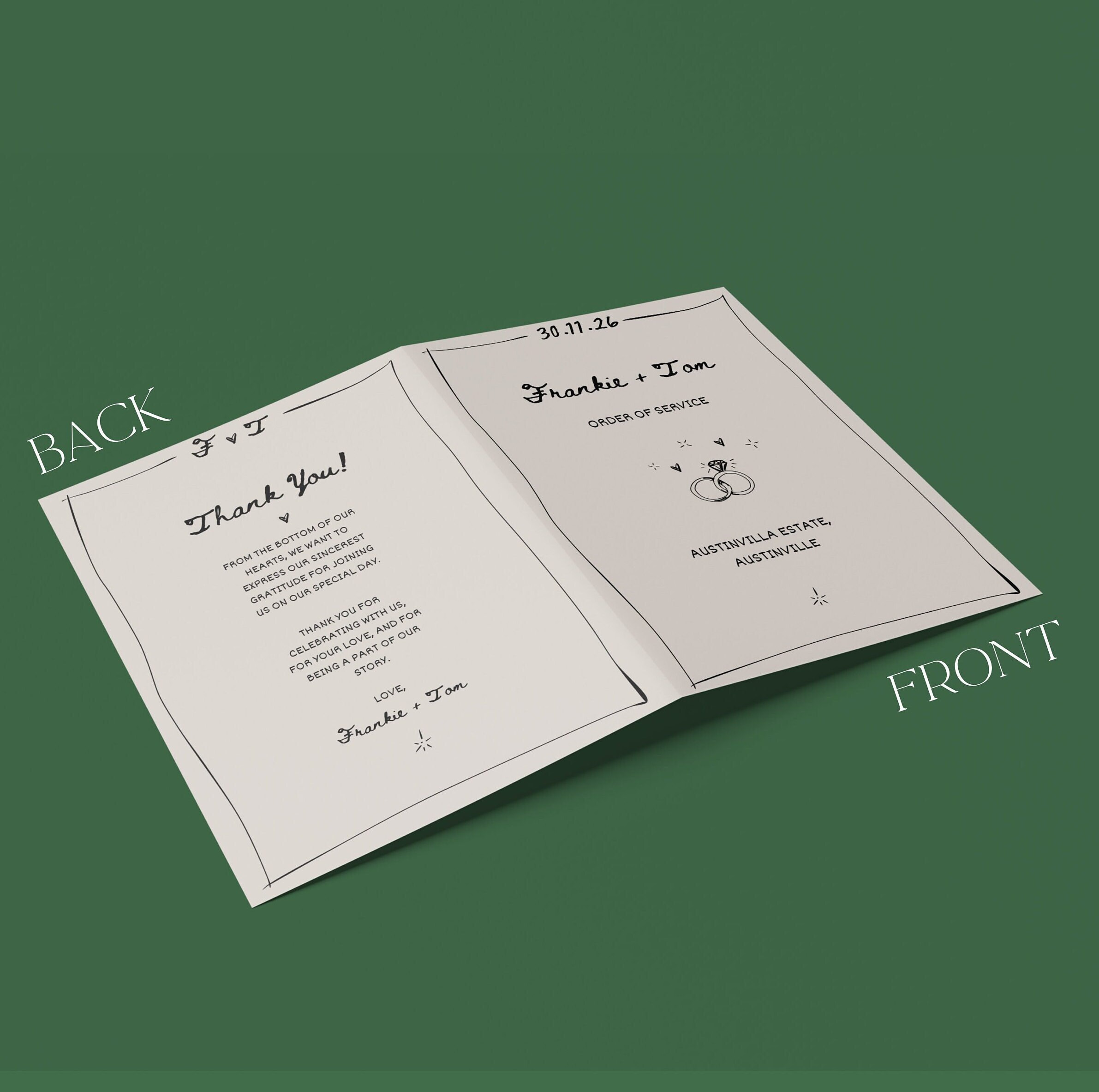 Illustrated Wedding Ceremony Program Template Fun Hand Drawn Order of ...