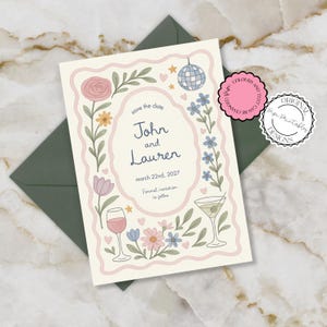 Floral Save The Date Einladung Vorlage Bunt Handgezeichnet Save The Date Hochzeitseinladungen Printable Skurril Illustriert Save The Dates 1f