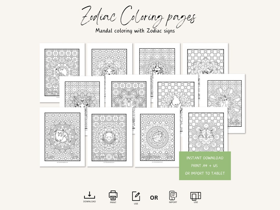 Coloring Pages for Adults Zodiac Mandala Coloring Mental - Etsy