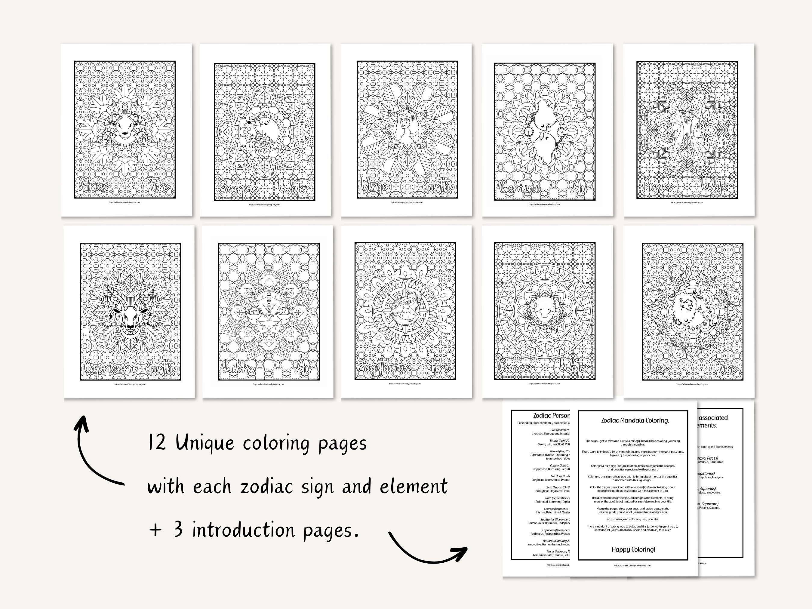 Coloring Pages for Adults Zodiac Mandala Coloring Mental - Etsy