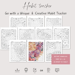Tracker printable, habit tracker, flower coloring, habit tracker coloring, self-care gift, self-care tracker, adult coloring, PDF Download