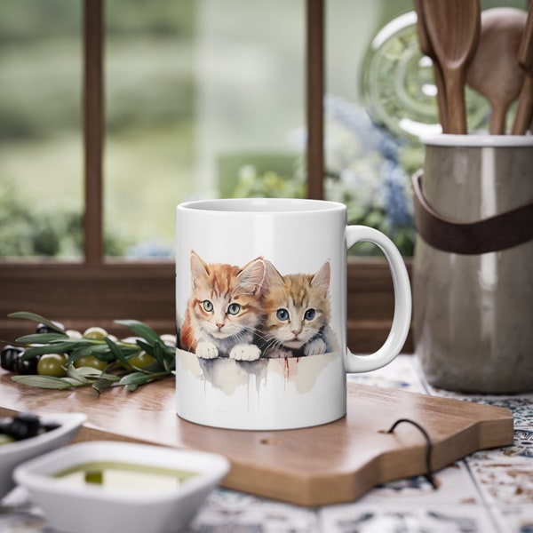 Keramik Tasse Baby Katzen Kittens Wasserfarben Aquarell