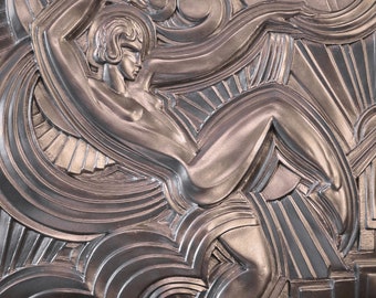 Silver Bas-relief Folies Bergère after Maurice Picaud | The Shepherdess in Art Deco Style | Serpentine Dancer | French Relief | Sculpture Paris