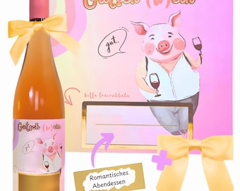 Rubbelgutschein auf Flaschenetikett inkl. Goldschleife für Weinflasche/Sektflasche – hochwertiges Geschenk – personalisierbar, Goldlack