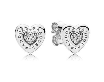 Pandora Sterling Silver Logo Heart Stud Earrings