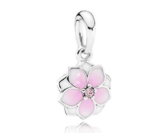 アクセサリー Magnolia Bloom Dangle Charm/14k Heart MAGNOLIA BLOOM Authentic PANDORA Pink ENAMEL Flower PENDANT