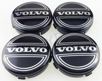 Volvo Alloy Hub Wheel Centre Caps Set Black 64mm